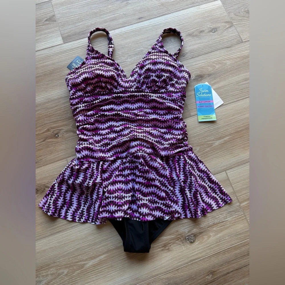 Swim Solutions Spring Play Tummy-Control Swimdress Size 10 - Picture 3 of 5